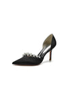 Chic Satin Heels with Pearls: Elevate Your Style with Pointed Toe Heels Color Black