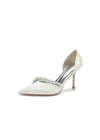 Chic Satin Heels with Pearls: Elevate Your Style with Pointed Toe Heels Color Ivory