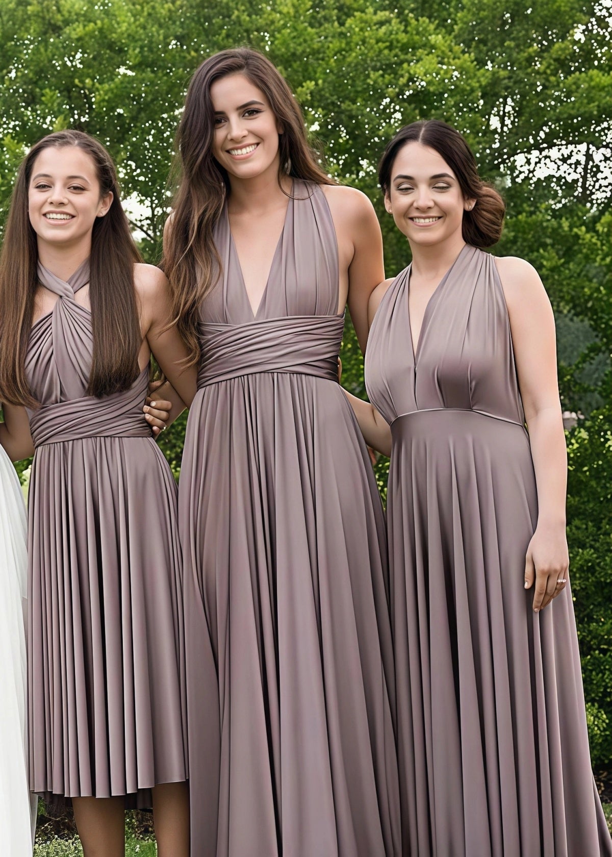 Coral | Ethereal Elegance Convertible Taupe Chiffon Maxi Bridesmaid Dress with Multiway Infinity - Taupe - PROMDRESS Club