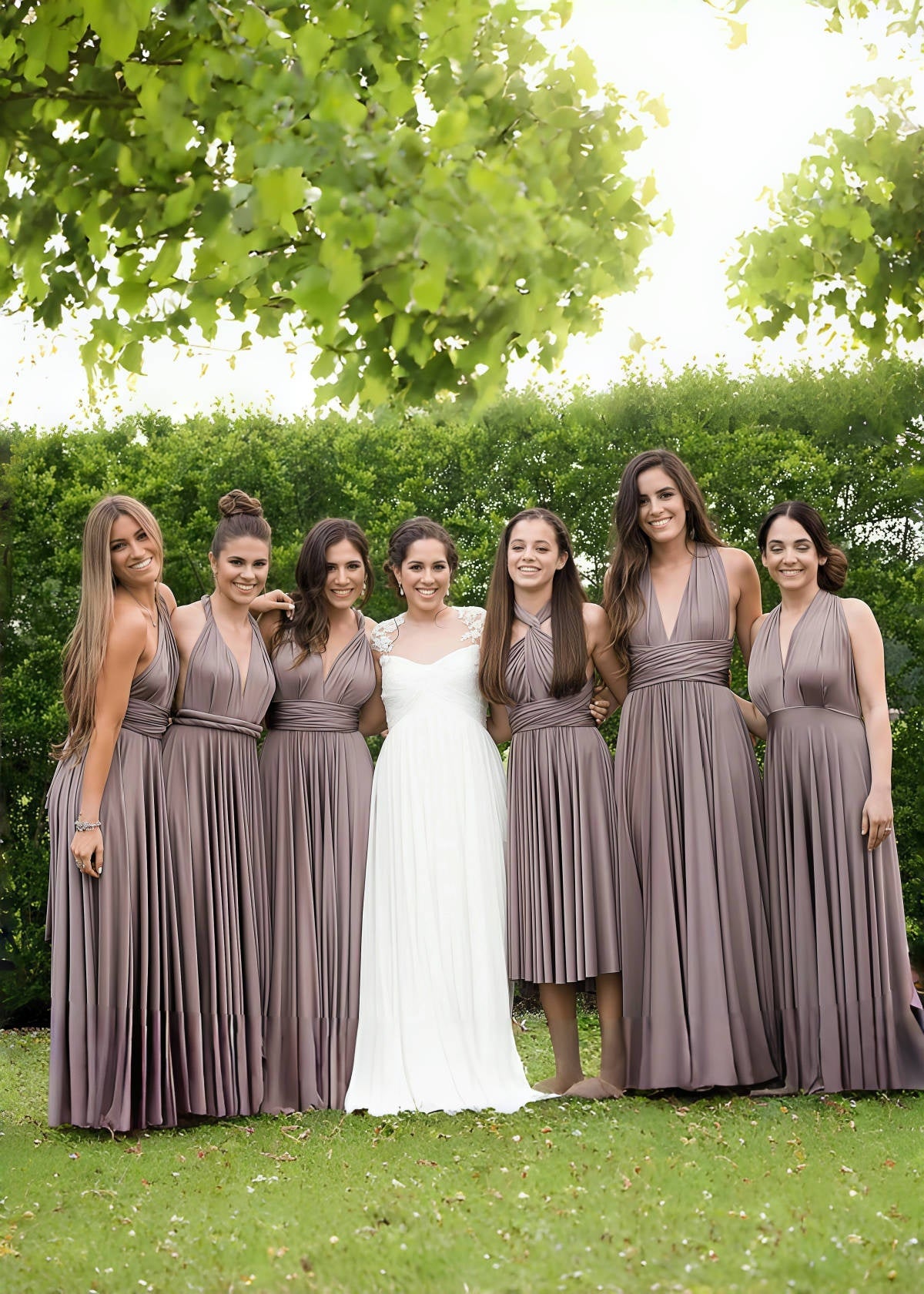 Coral | Ethereal Elegance Convertible Taupe Chiffon Maxi Bridesmaid Dress with Multiway Infinity - Taupe - PROMDRESS Club