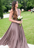 Coral | Ethereal Elegance Convertible Taupe Chiffon Maxi Bridesmaid Dress with Multiway Infinity - Taupe - PROMDRESS Club