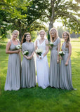 Cornelia | Cherished Vow Convertible Silver Grey Chiffon Maxi Bridesmaid Dress with Multiway Infinity - Silver - PROMDRESS Club