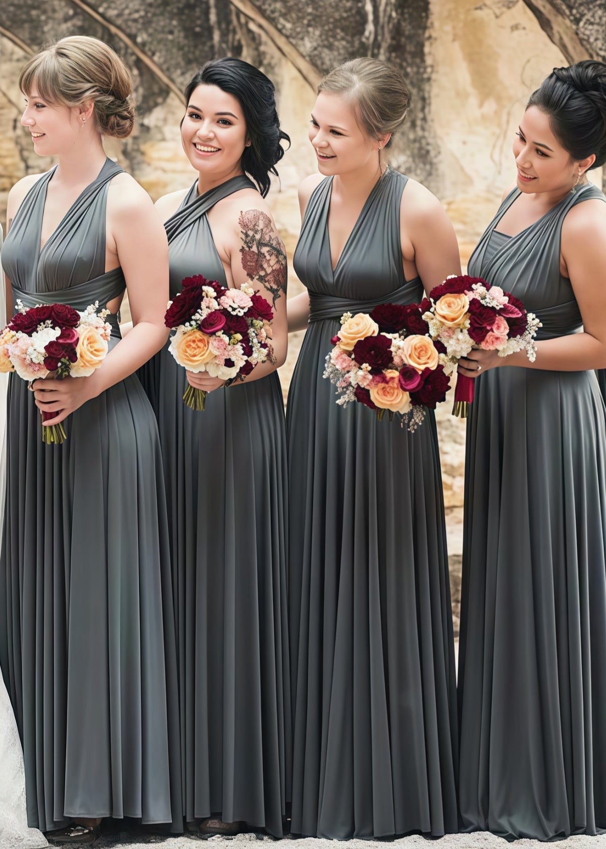 Crystal | Purely Elegant Infinity Dark Grey Chiffon Maxi Bridesmaid Dress with Multiway Convertible - Dark Grey - PROMDRESS Club