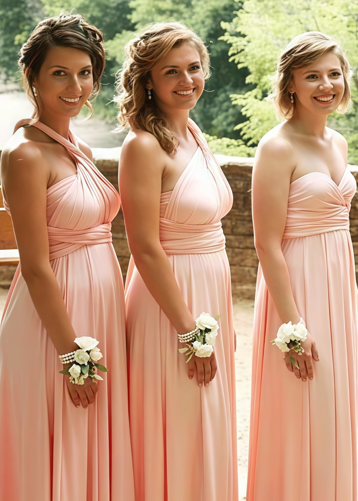 Daisy | Bria Maternity Infinity Blush Chiffon Maxi Bridesmaid Dress with Multiway Convertible - Peach - PROMDRESS Club