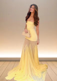 Daisy | Stunning Yellow Strapless Tulle Mermaid Prom Dress: Elevate Your Prom Night with Elegance - Yellow - PromDressClub