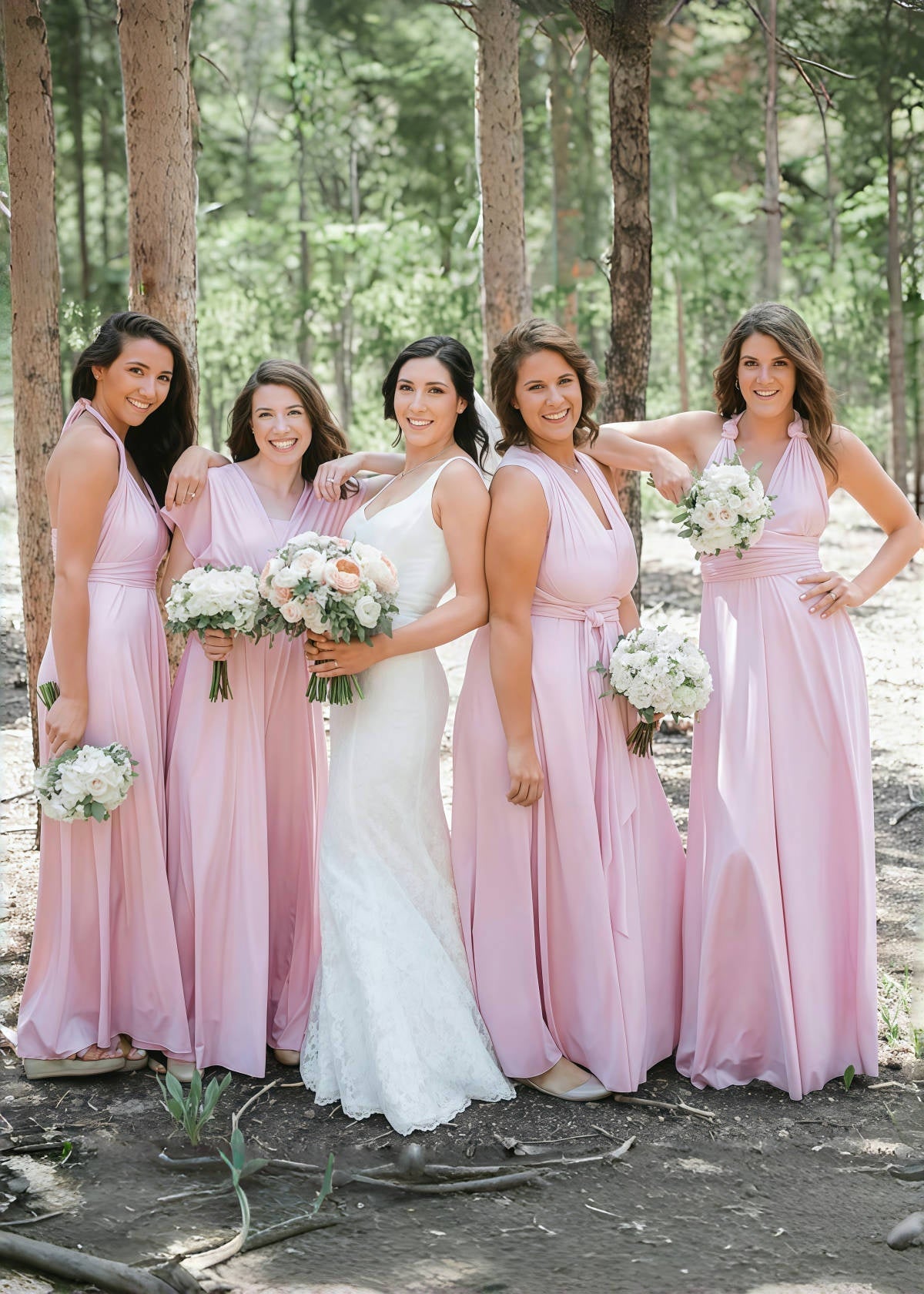 Dale | Eye - Catching Convertible Pink Chiffon Maxi Bridesmaid Dress with Multiway Infinity - Pink - PROMDRESS Club