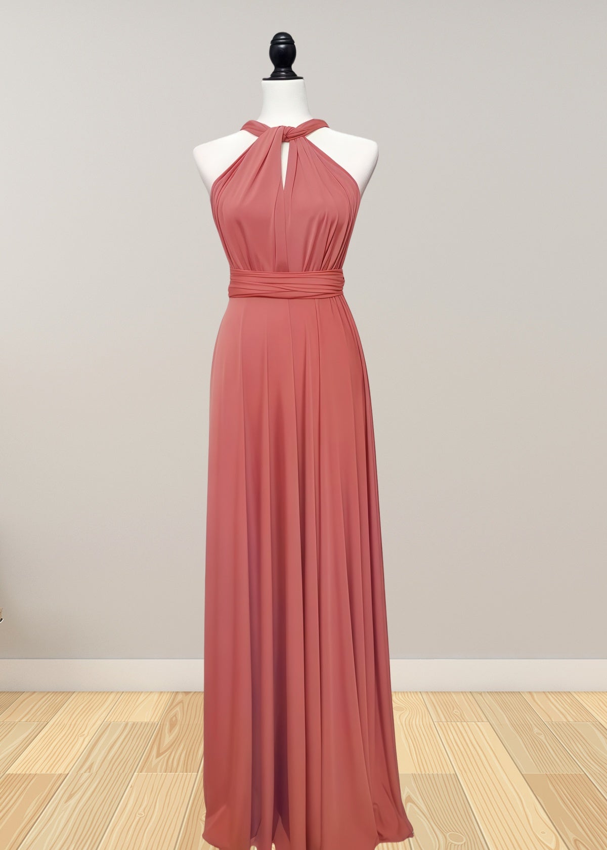 Daphne | Elegance Infinity Peach Chiffon Maxi Bridesmaid Dress with Multiway Convertible - Peach - PROMDRESS Club