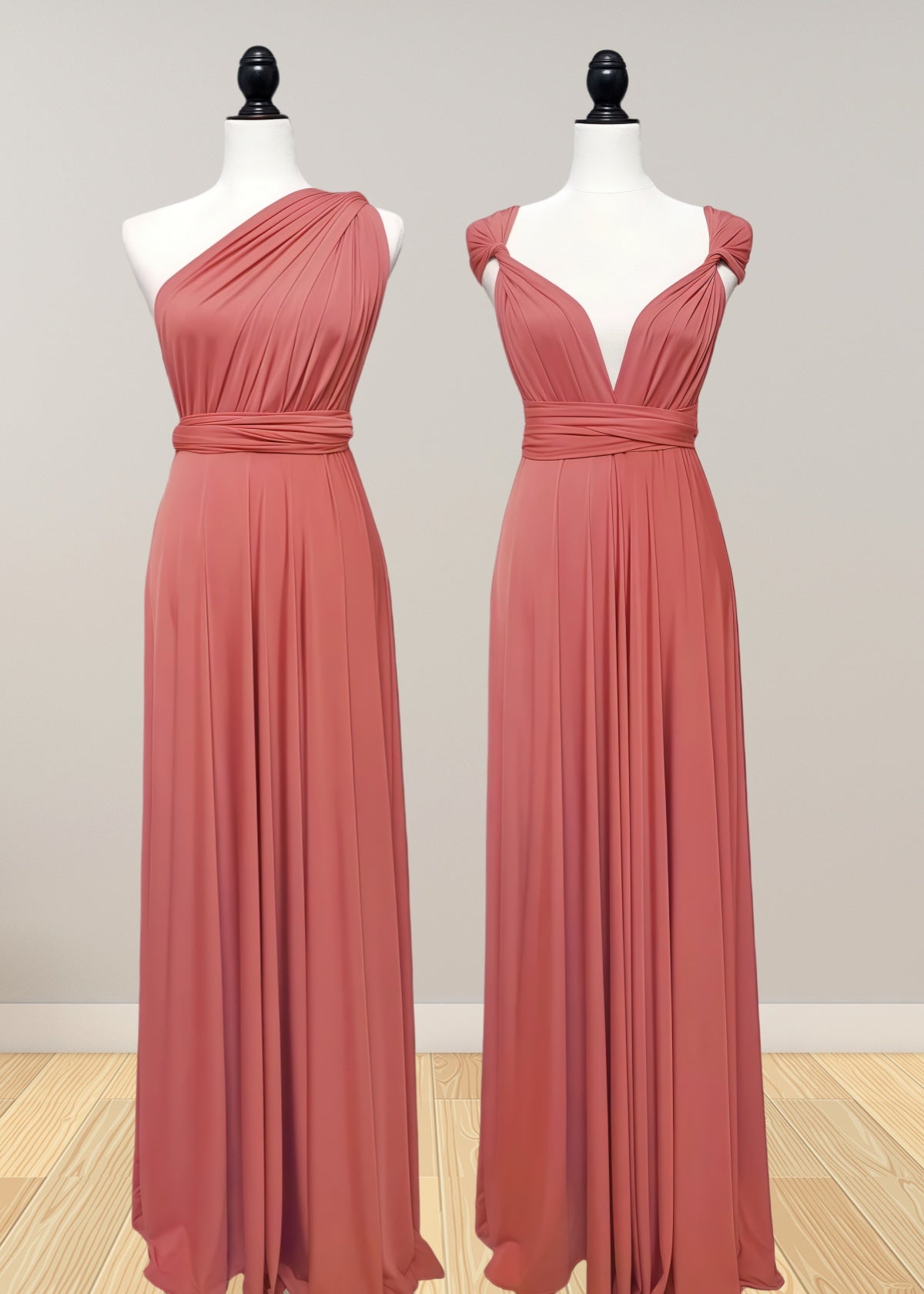 Daphne | Elegance Infinity Peach Chiffon Maxi Bridesmaid Dress with Multiway Convertible - Peach - PROMDRESS Club