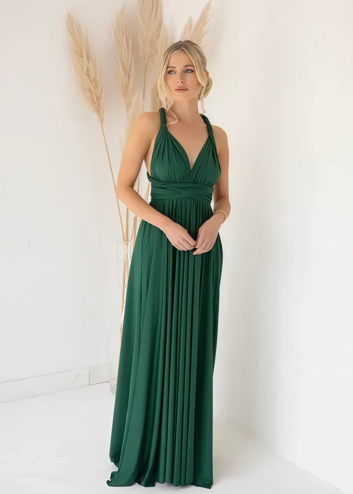 Deirdre | Epitome of Allure Infinity Emerald Green Chiffon Maxi Bridesmaid Dress with Multiway Convertibl - Emerald Green - PROMDRESS Club