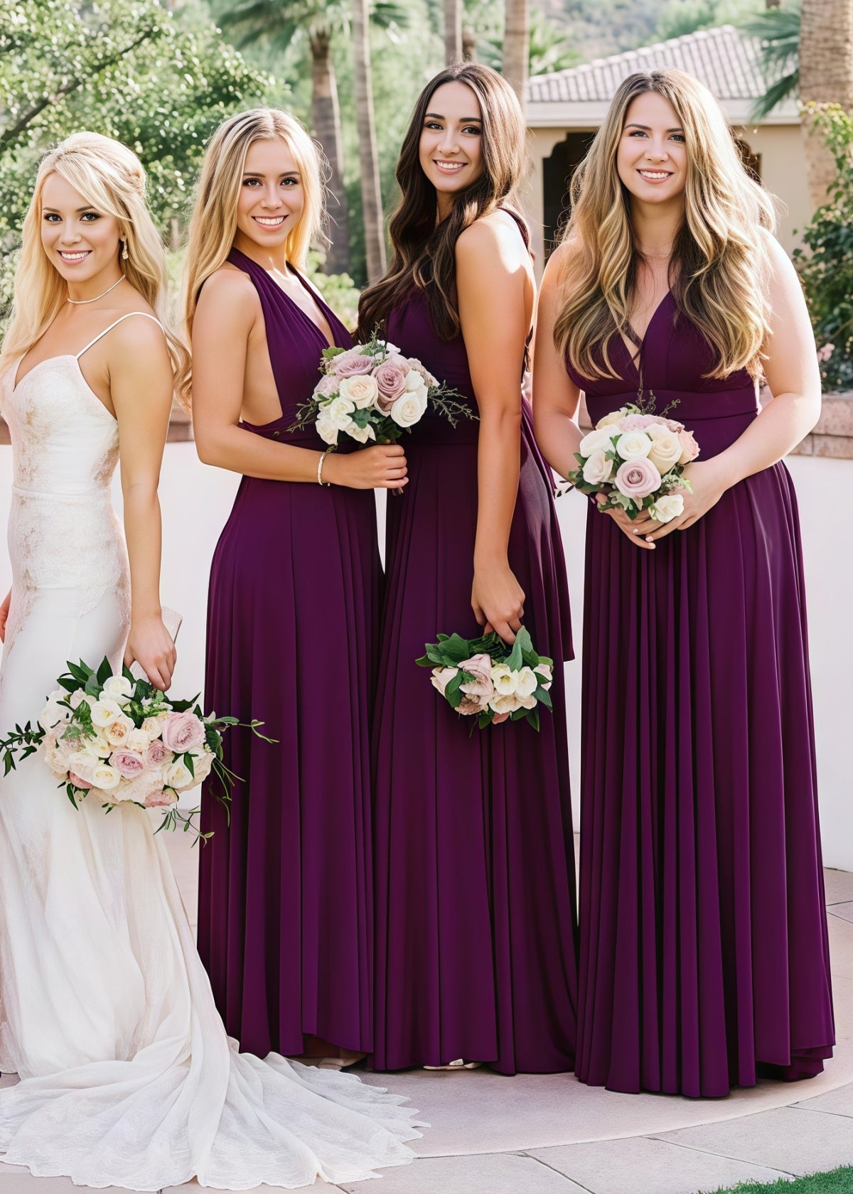 Donna | Lavish Looks Infinity Dark Purple Chiffon Maxi Bridesmaid Dress with Multiway Convertible - Dark Purple - PROMDRESS Club