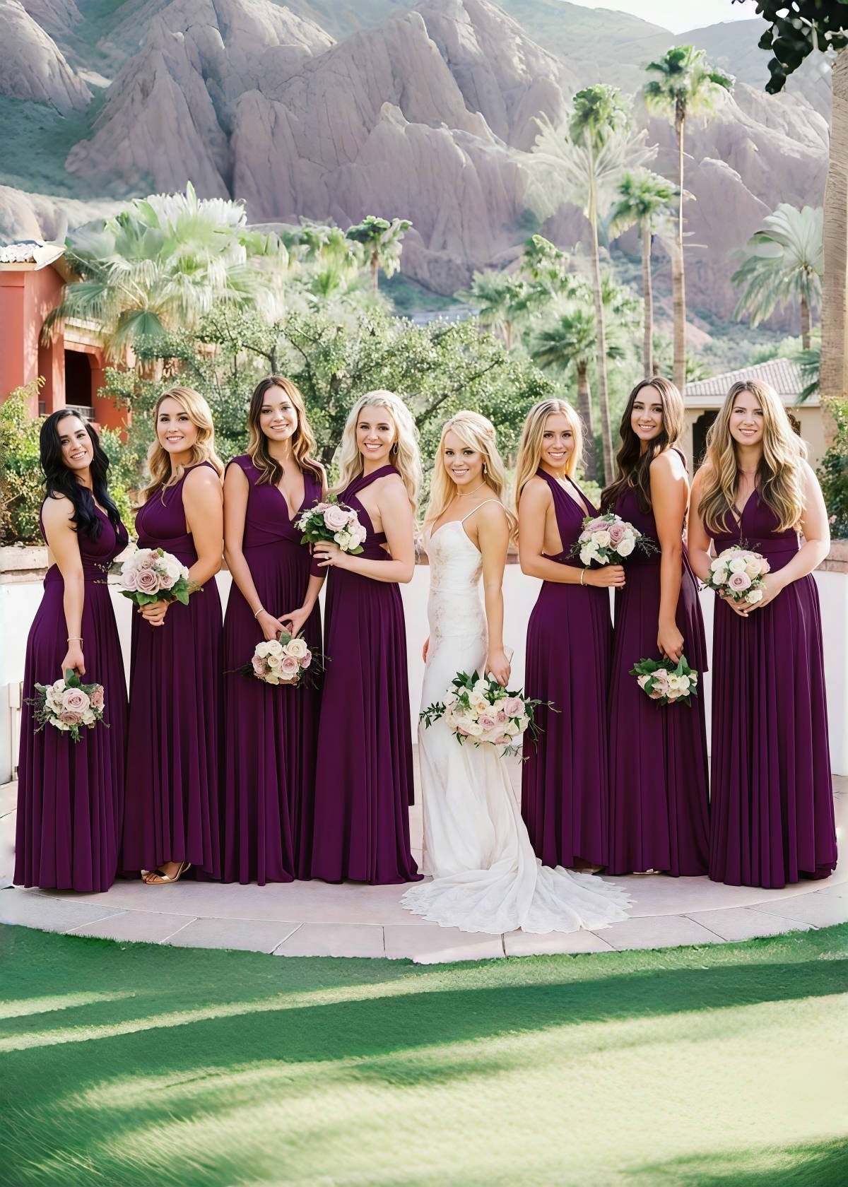 Donna | Lavish Looks Infinity Dark Purple Chiffon Maxi Bridesmaid Dress with Multiway Convertible - Dark Purple - PROMDRESS Club