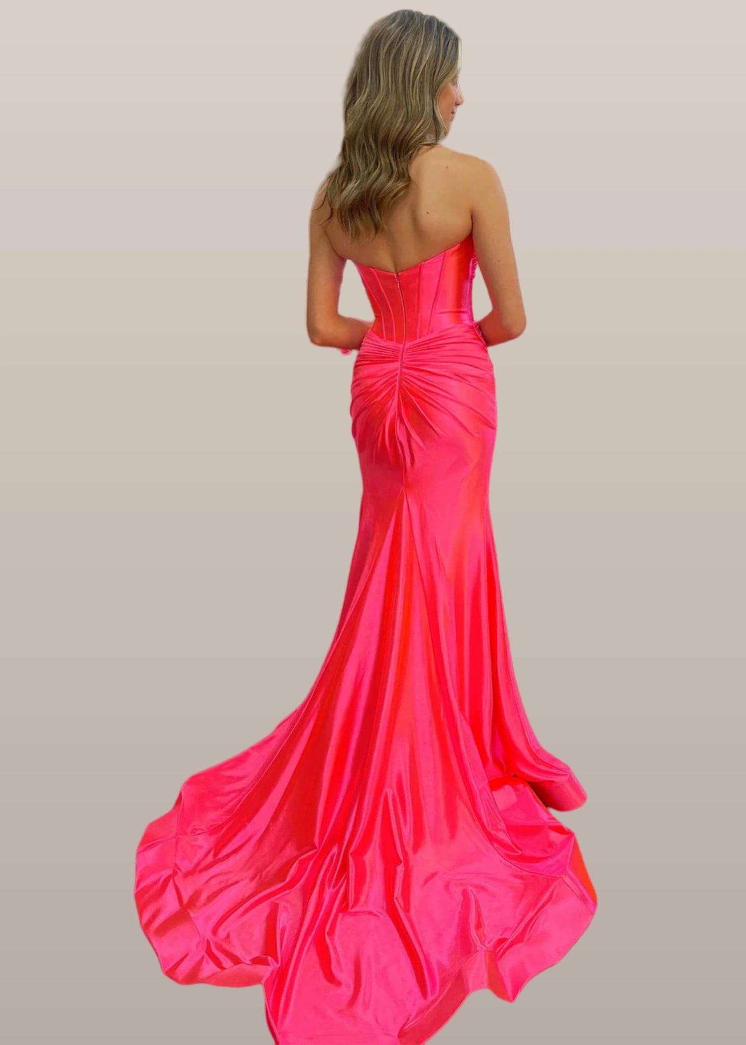 Donna |Mermaid Sweetheart Green Satin Long Prom Dress With Slit - Hot Pink - US0 - PromDressClub