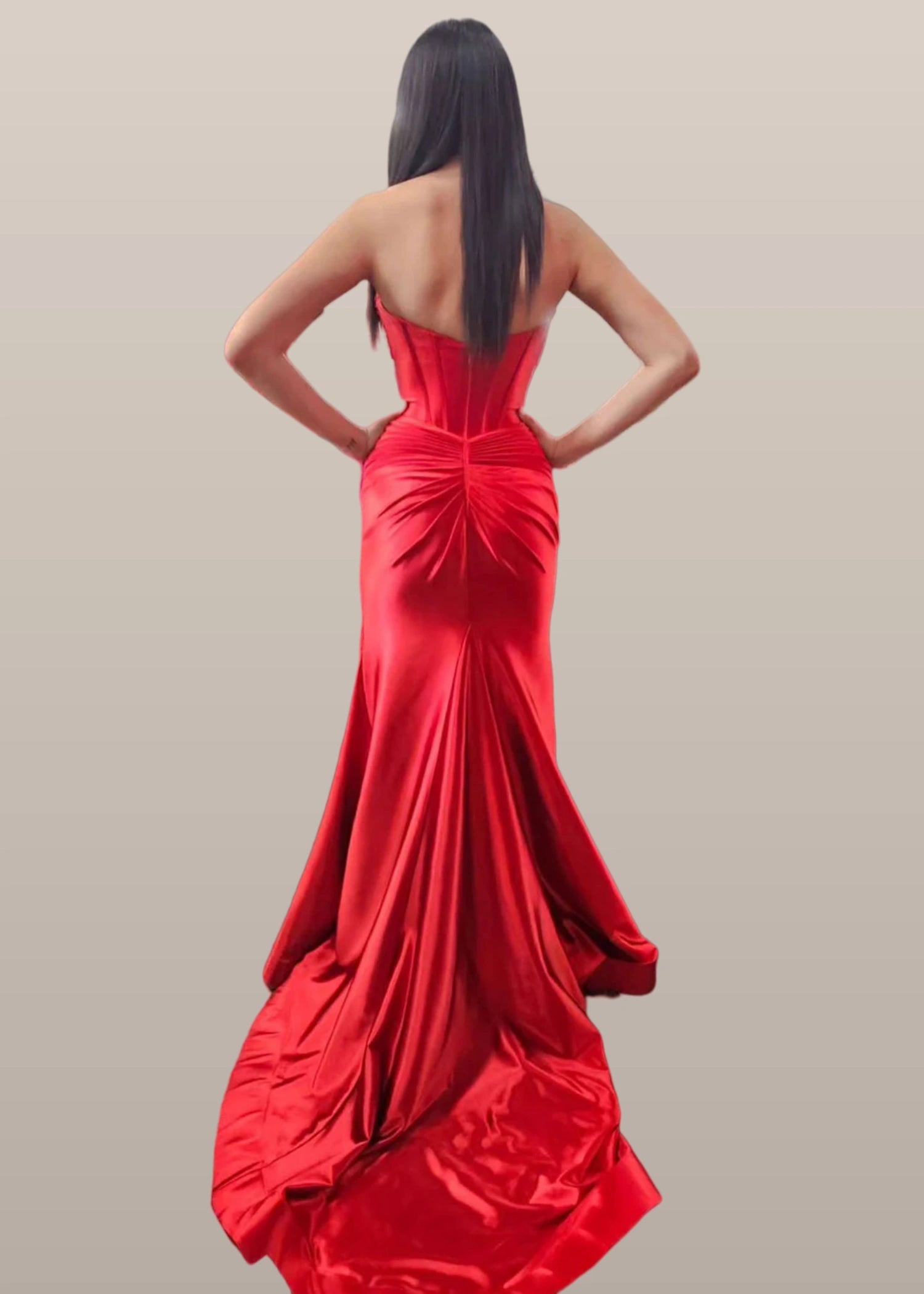 Donna |Mermaid Sweetheart Green Satin Long Prom Dress With Slit - Red - US0 - PromDressClub