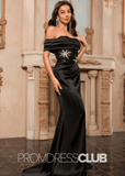 Eartha |Black Prom Dresses Long Mermaid Off the Shoulder Corset with Slit - Black - PromDressClub