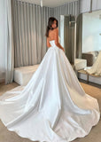 Edith | Ball Gown/Princess Strapless Backless White Satin Maxi Wedding Dress - White - PROMDRESS Club