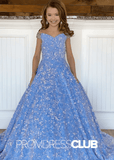 Elvira | Iridescent Sequin White Pageant Dresses for Girls - Light Blue - PromDressClub