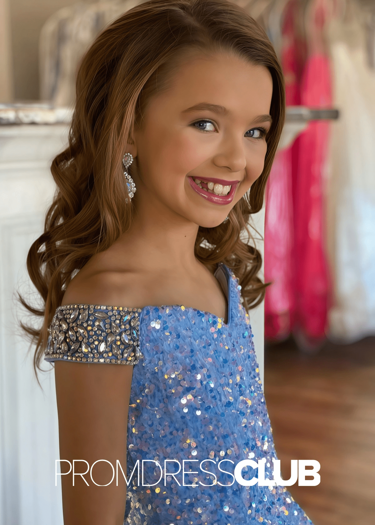 Elvira | Iridescent Sequin White Pageant Dresses for Girls - Light Blue - PromDressClub