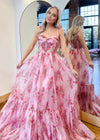 Emma | Charming Pink Floral Strapless Corset Prom Dress with Bow – Perfect for Unforgettable Moments Color Pink Floral