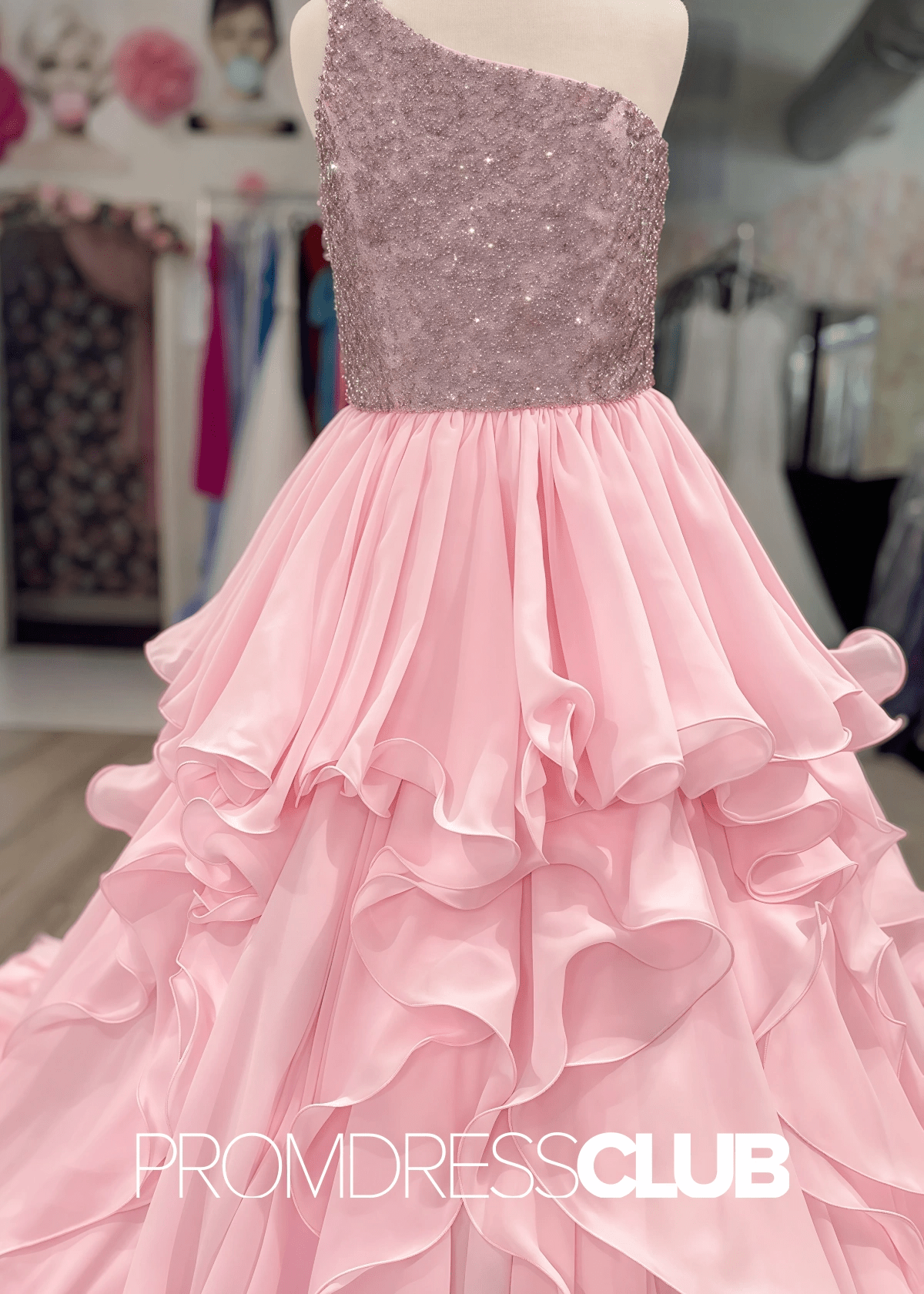 Erica | Beaded Ruffle Royal Blue Pageant Dresses for Girls - Pink - PromDressClub