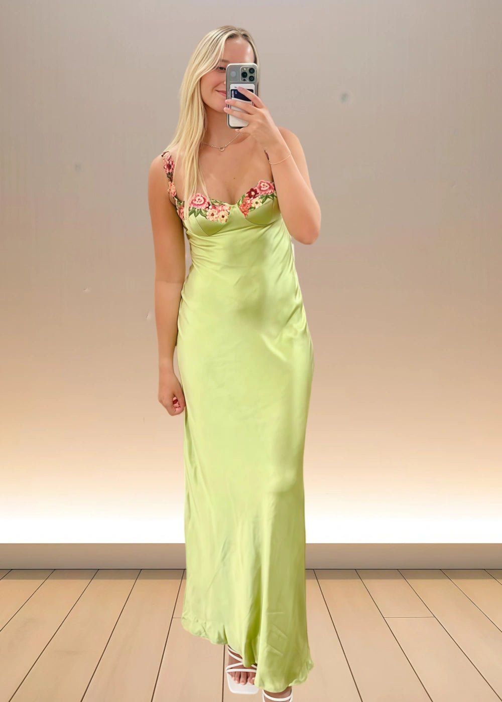 Esme | Eye - Catching Sage Green Satin Backless Flower Prom Dress - Design for Unforgettable Moments - Sage - PromDressClub