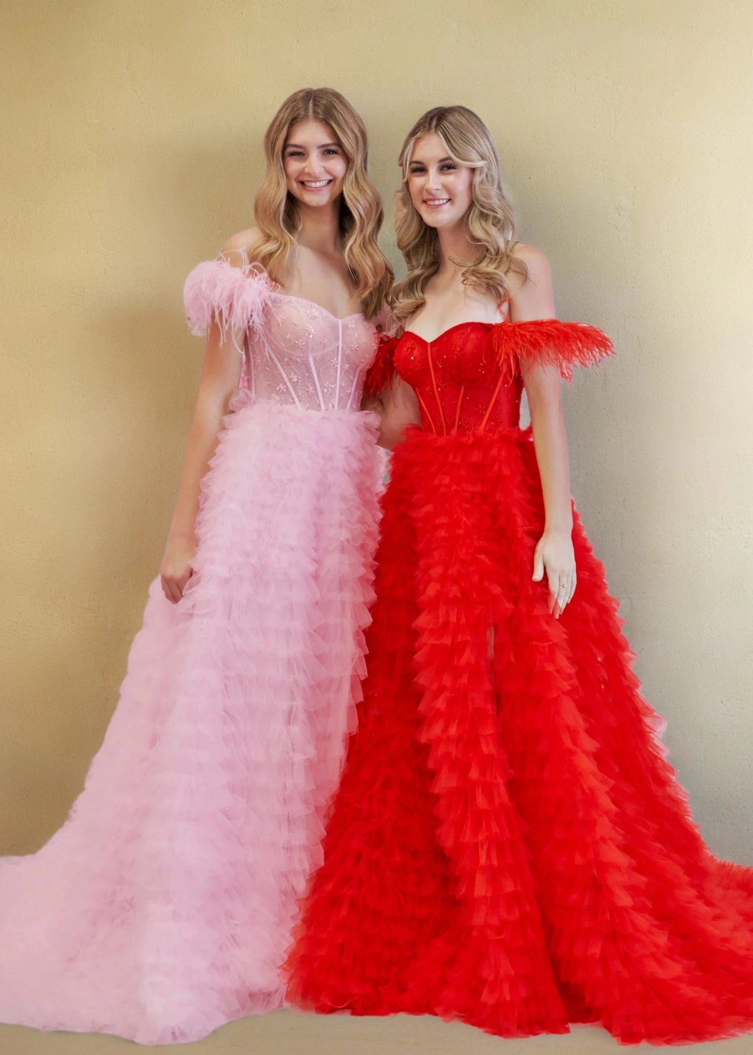 Eudora |A Line Sweetheart Tiered Pink Tulle Long Prom Dress With Slit - Pink - US0 - PromDressClub