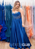 Eunice |Plus Size Royal Blue Prom Dresses Long A Line Spaghetti Straps with Slit - Royal Blue - PromDressClub