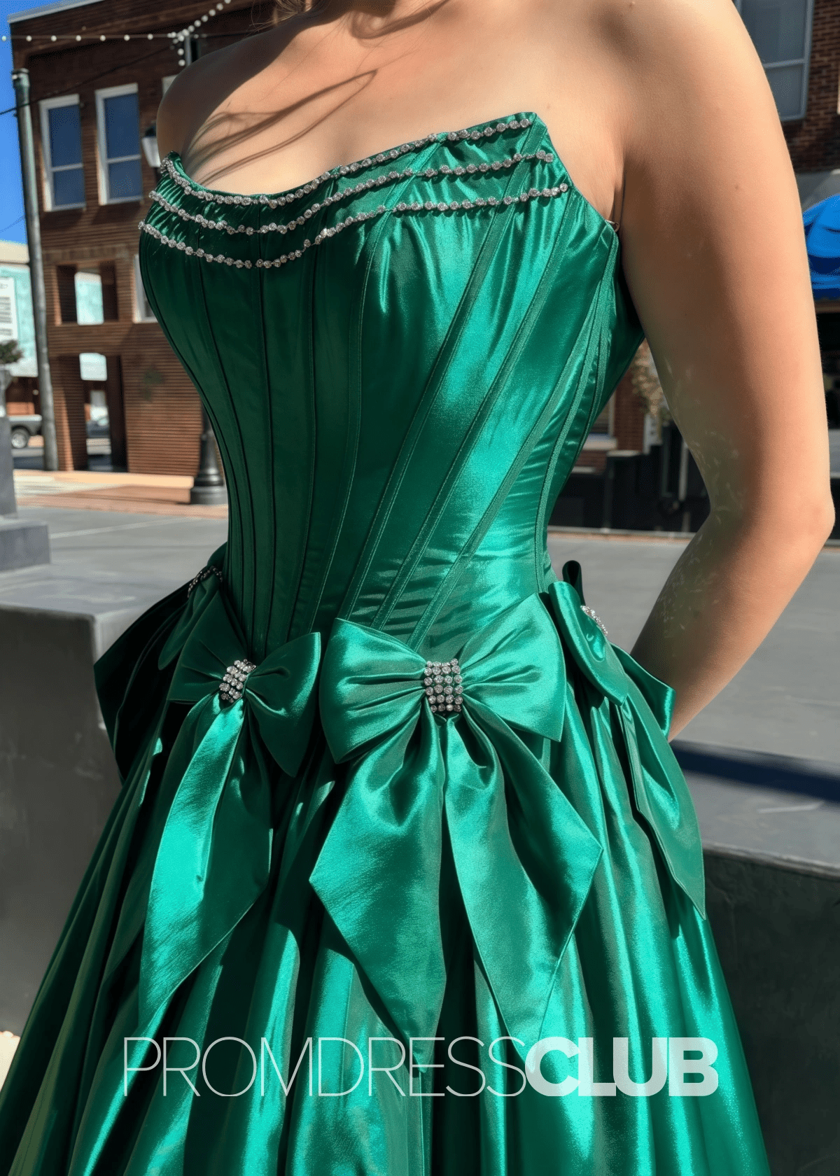 Hazel | A Line Bow Knots Long Prom Dress Light Blue - Emerald Green - PROMDRESS Club