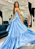 Hazel | A Line Bow Knots Long Prom Dress Light Blue - Light Blue - PROMDRESS Club