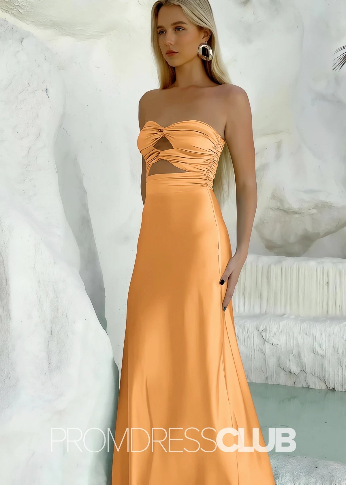 Hedda | Aqua Blue Sleeveless Floor - Length Long Prom Dresses - Orange - PROMDRESS Club