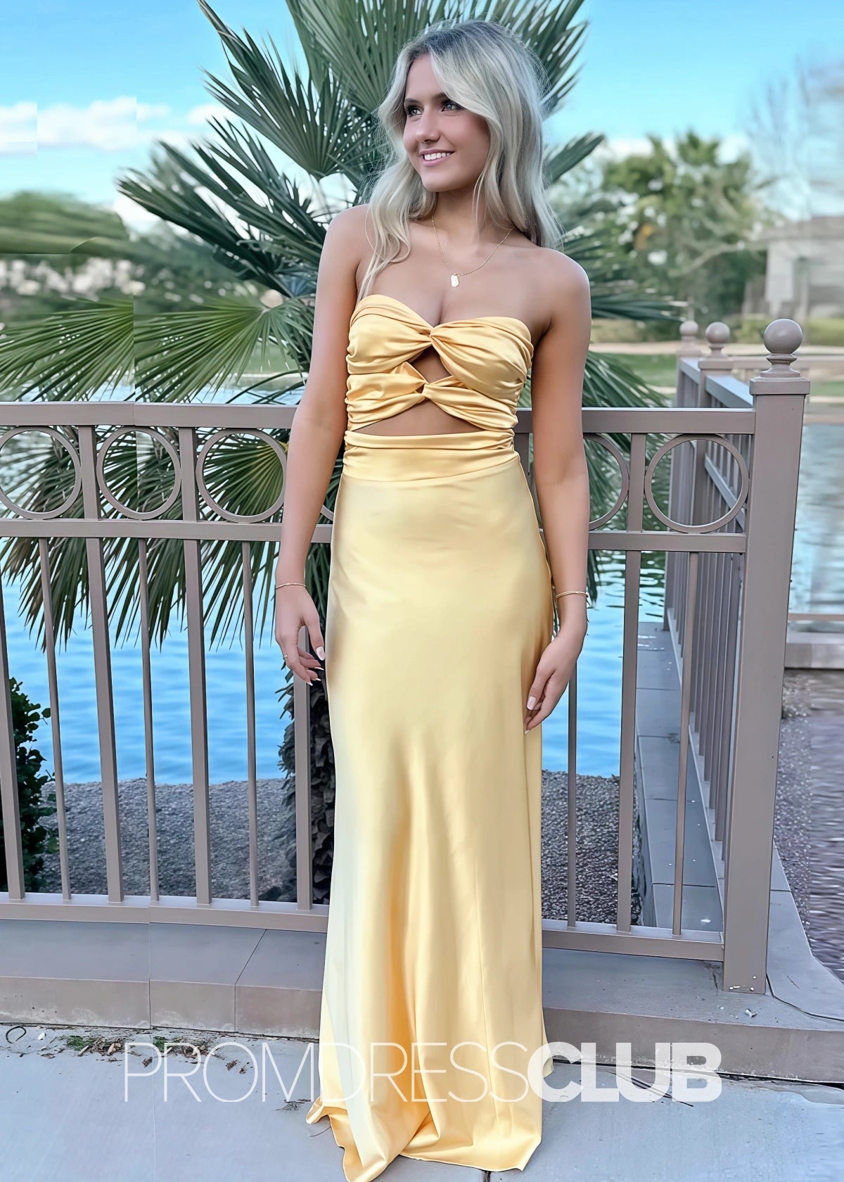 Hedda | Aqua Blue Sleeveless Floor - Length Long Prom Dresses - Yellow - PROMDRESS Club