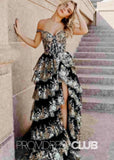 Hedda | Long Black and Gold Sequin Prom Dress A Line Off the Shoulder with Slit - Black - PROMDRESS Club