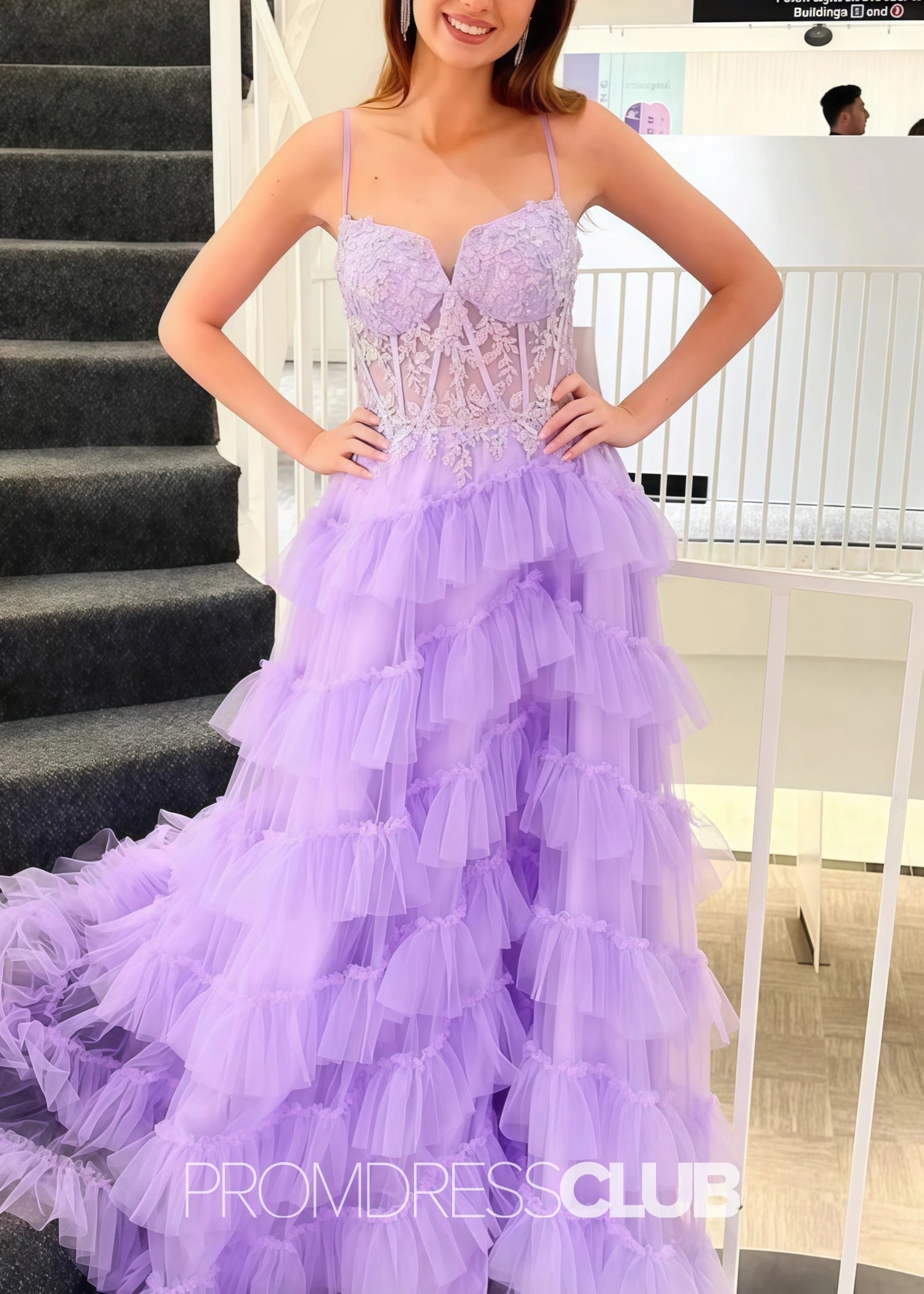 Helen |Long Lilac Prom Dresses Near Me With A Line Strapless Layered - Lilac - US0 - PromDressClub