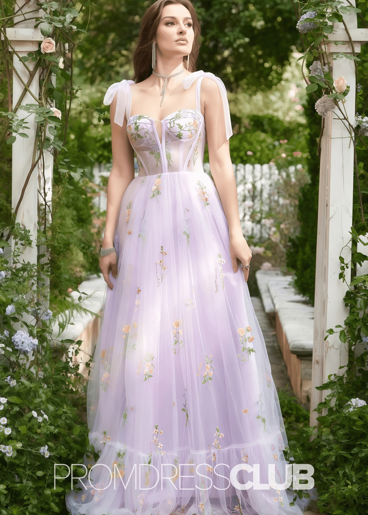 Isabel | Embroidery Corset Black Floral Long Prom Dress - Lavender Floral - PROMDRESS Club