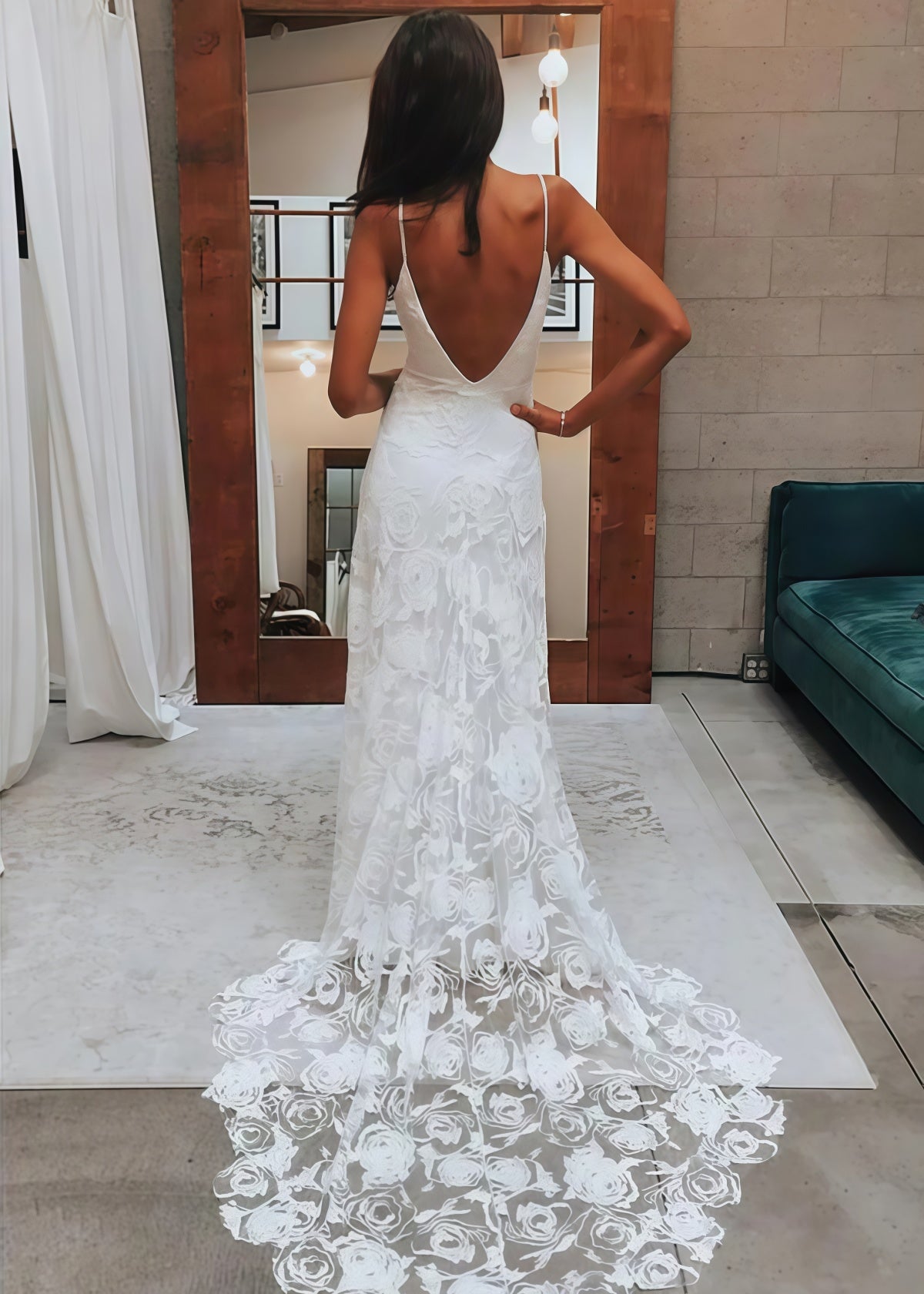 Isabel | Exquisite Mermaid Backless White Lace Wedding Dress with Sweep Train - White - PROMDRESS Club