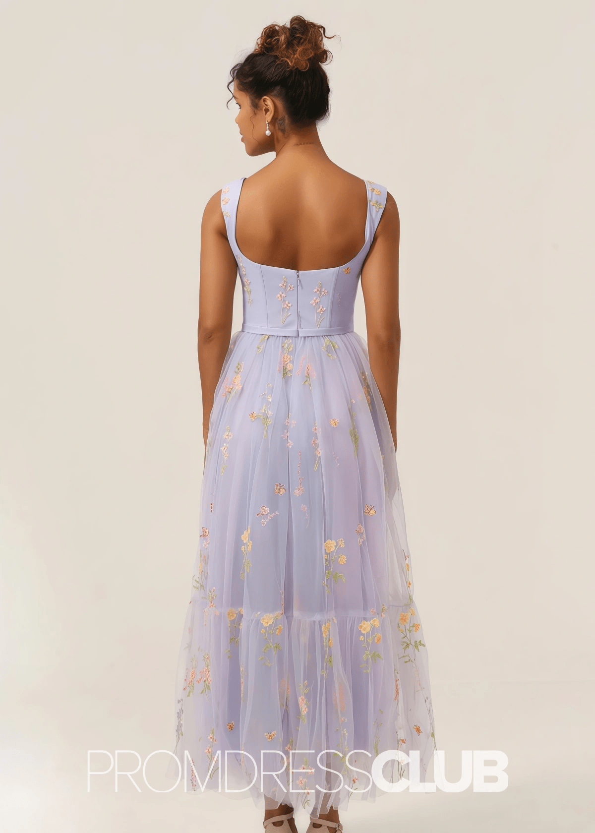 Jennifer | Light Purple Floral A Line Sweetheart Midi Prom Dress - Light Purple Floral - PROMDRESS Club