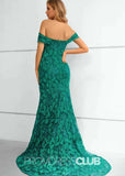 Jennifer |Long Green Prom Dresses Near Me With Mermaid Lace Off The Shoulder - Green - US0 - PromDressClub