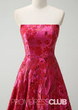 Joy | Red Floral A - Line Strapless Maxi Formal Dress - Red Floral - PROMDRESS Club