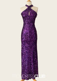 Kama | Mermaid Halter Dark Purple Sequin Long Prom Dress - Dark Purple - PROMDRESS Club