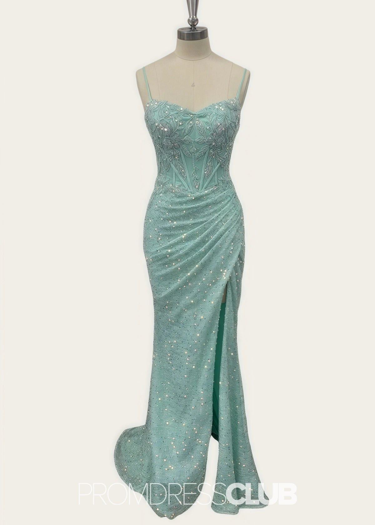 Katherine | Mermaid Appliques Blue Sequin Long Prom Dress - Aqua - PROMDRESS Club