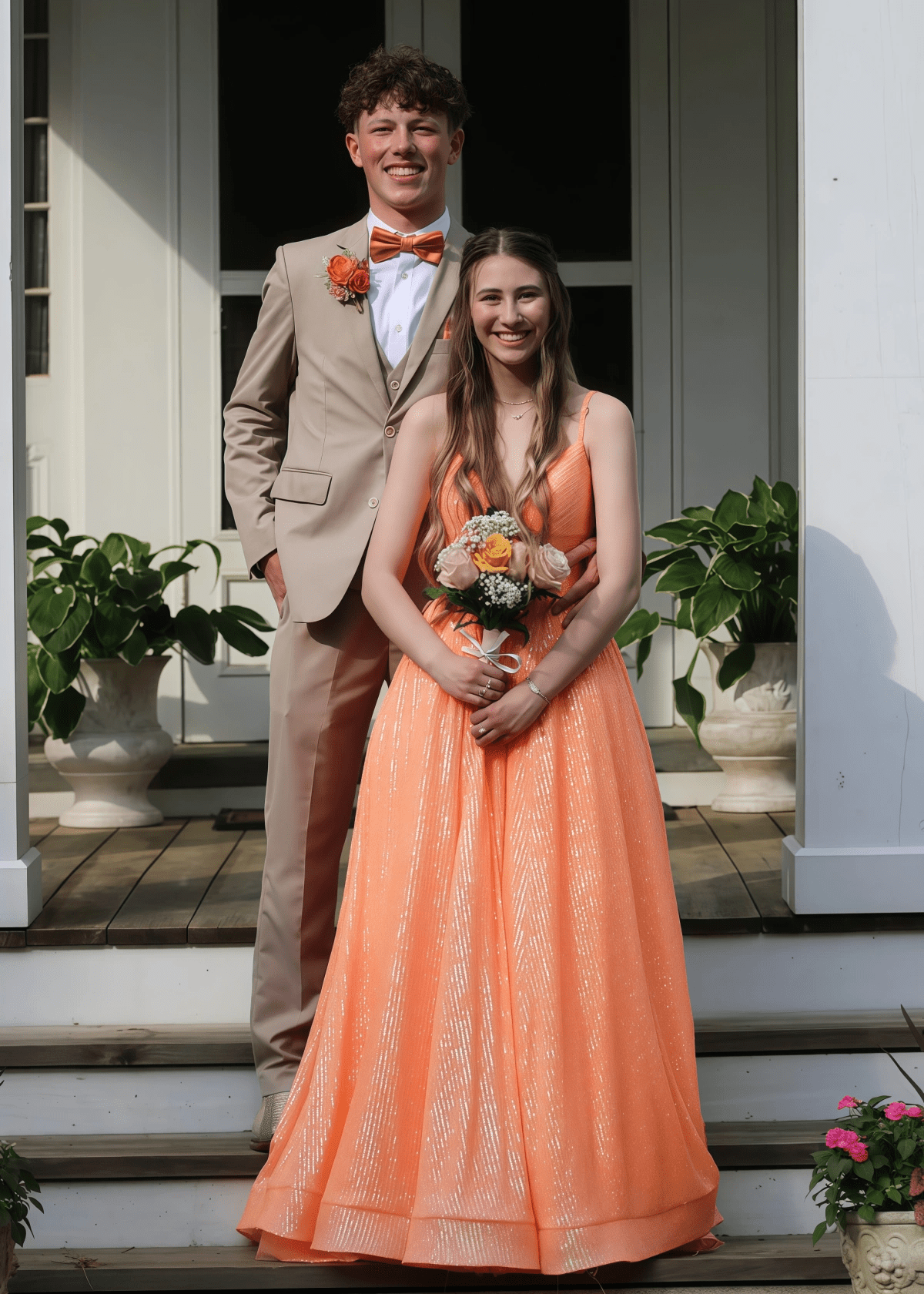 Kimberley | A Line Sparkly Orange Sequin Long Prom Dress with V - neck - Orange - PROMDRESS Club