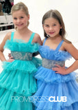 Kimberley | Multi - Tiered Ruffles Turquoise Long Pageant Dresses for Girls - Turquoise - PromDressClub