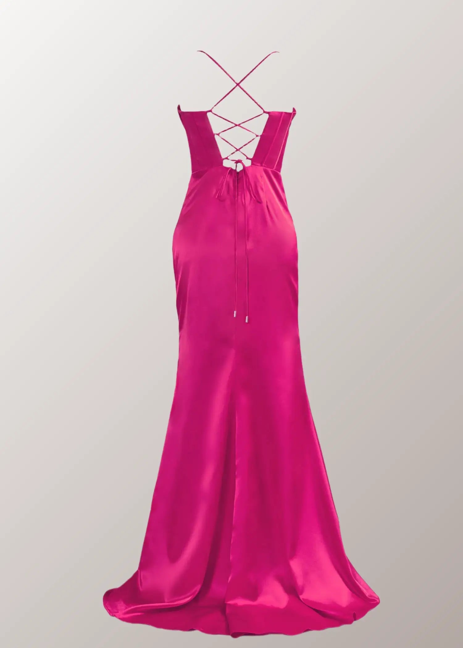 Laura |Mermaid Fuchsia Spaghetti Straps Satin Long Prom Dress with Slit - Fuchsia - US0 - PromDressClub