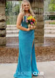 Laura | Mermaid Strapless Pink Sequin Long Prom Dress - Turquoise - PROMDRESS Club