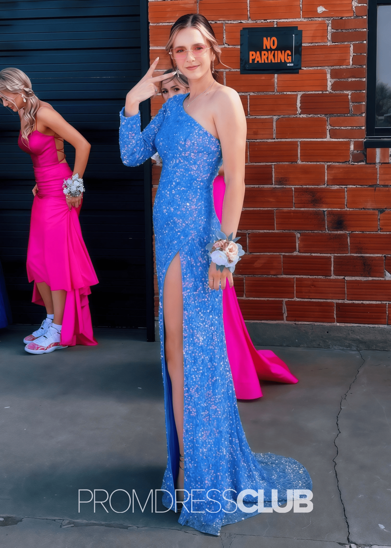 Lauren |Long Gold Prom Dresses Shops With Stunning Sequins Mermaid One Sleeve Slit - Blue - US0 - PromDressClub