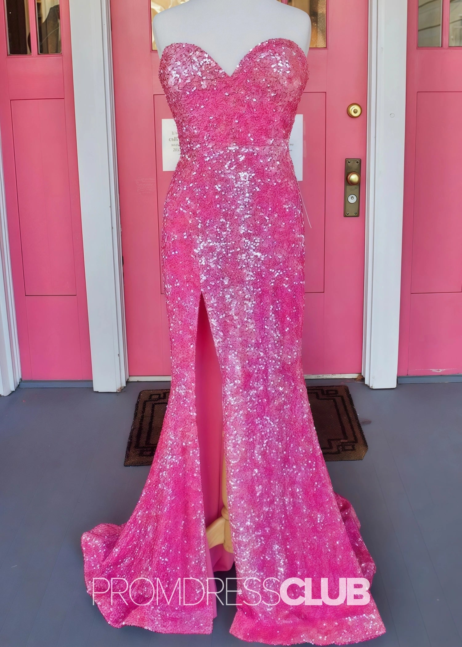 Lee |Hot Pink Prom Dresses Near Me With Sparkle Sequin Mermaid Sweetheart High Slit - Hot Pink - US0 - PromDressClub