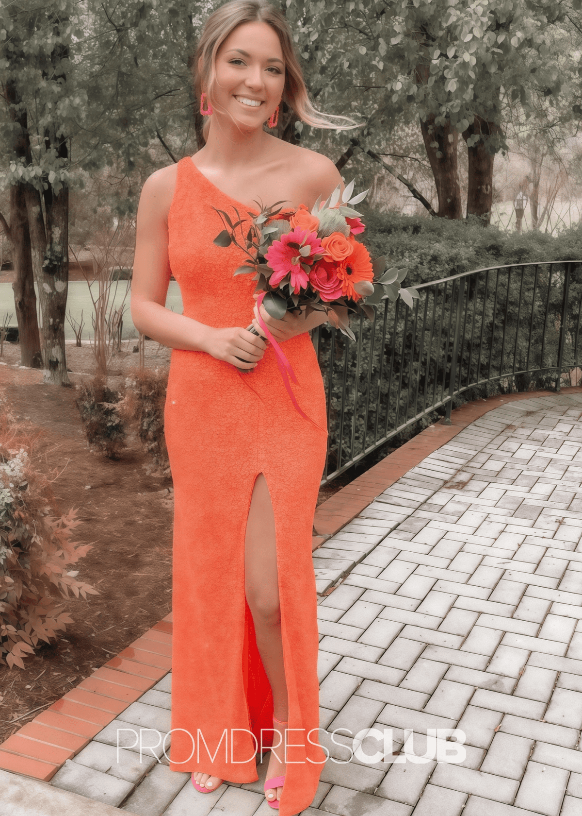 Leila |Long Orange Prom Dresses Near Me With One Shoulder Sequins Mermaid Slit - Orange - US0 - PromDressClub