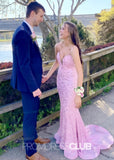 Leona |Long Pink Prom Dresses Near Me With Strapless Mermaid Sequins - Pink - US0 - PromDressClub