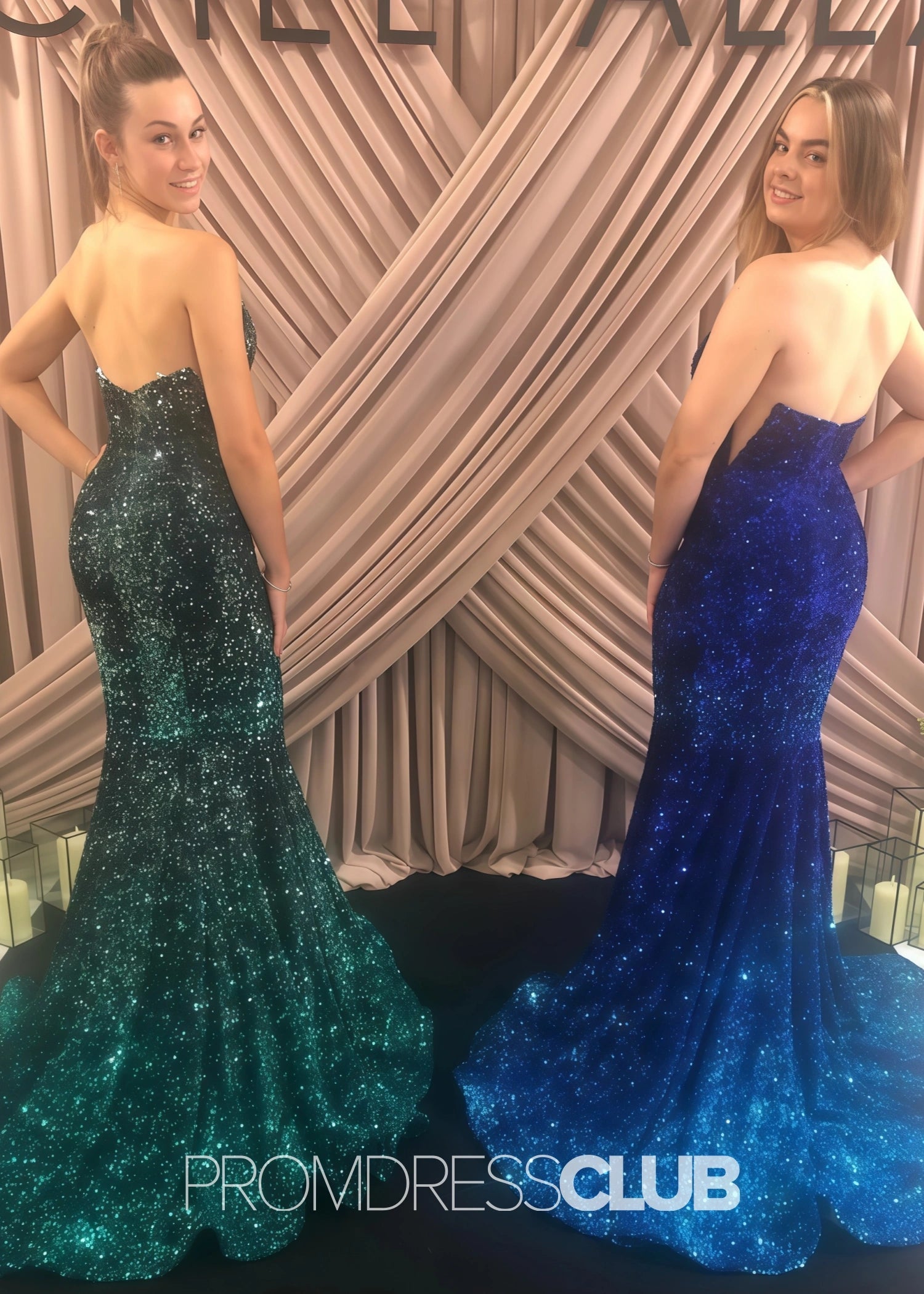 Lesley |Long Green Prom Dresses Near Me With Sequin Strapless V Neck Mermaid - Blue - US0 - PromDressClub