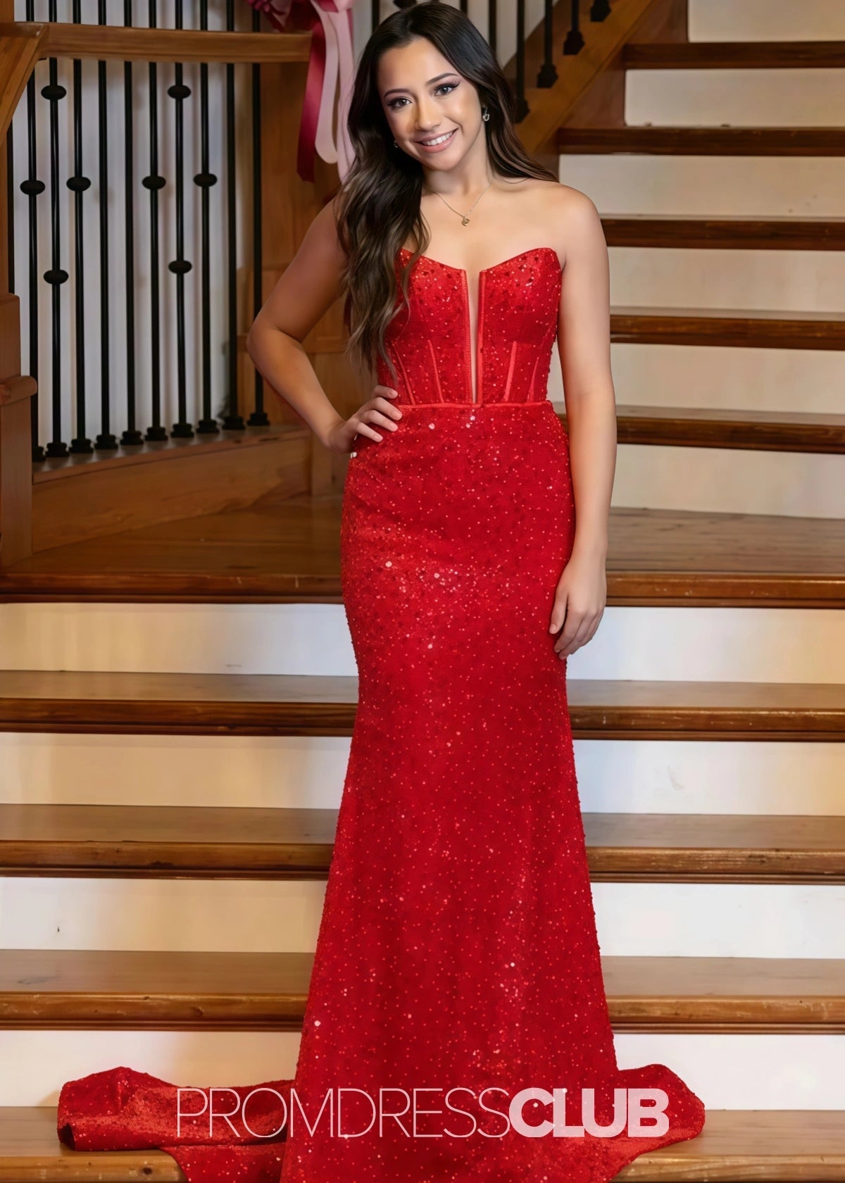 Linda | Sparkly Mermaid Royal Blue Sequin Long Prom Dress - Red - PROMDRESS Club