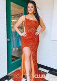 Lisa | Sparkly Mermaid Dark Purple Sequin Long Prom Dress - Orange - PROMDRESS Club